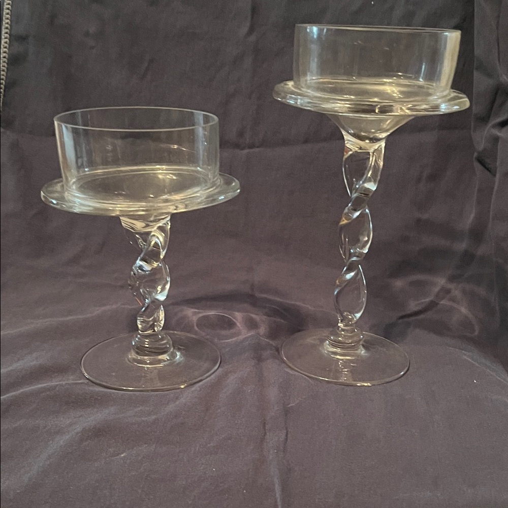Set of Two Twisted Stem Clear Glass Compotes